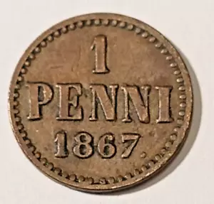 Finnland * 1 Penni * 1867 * Typ.4.2 * Kupfer * Erhaltung 1+ / sehr schön * - Bild 1 von 2