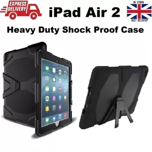 Hybrid Shockproof Armour Hard Survivor Rubber Cover Case for iPad Air 2 BLACK - Picture 1 of 10