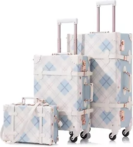 3 Pieces Vintage Luggage 26"+20"+12" Women Carry On Suitcase Faux Leather - Picture 1 of 8
