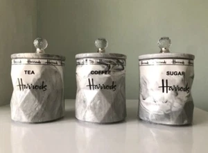Harrods Tea Coffee Sugar Jar Marble Storage Set Tableware Air Tight Canisters 💎 - Picture 1 of 6