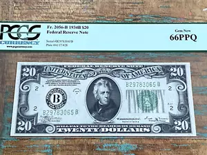$20 1934B 2056-B BB Block New York FRN PCGS 66PPQ - GEM + CONSECUTIVE 1 of 2 - Picture 1 of 2