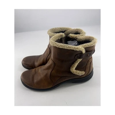 Botas de tornozelo Clarks femininas tamanho 11 M couro marrom tamanho zíper conforto boho - Imagem 1 de 4