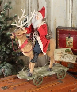 Bethany Lowe Santa Claus Riding Reindeer Christmas Vintage Style 21" - Picture 1 of 1
