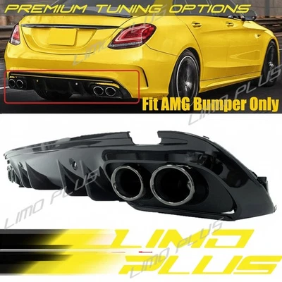Gloss Black Rear Diffuser+Exhaust Tips for Mercedes-Benz C300/C43 AMG 2015-2021 - Image 1 of 4