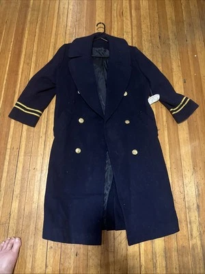 VINTAGE LOEHMANN’S Navy Wool Military Coat Dress Gold Buttons Sz 6 PETITE - Image 1 of 4