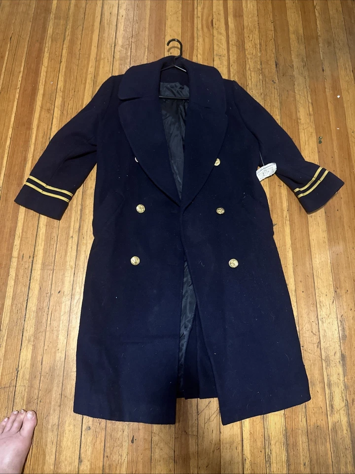 VINTAGE LOEHMANN’S Navy Wool Military Coat Dress Gold Buttons Sz 6 PETITE - Image 1 of 4