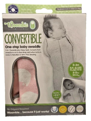 Swaddle Woombie conversível tamanho recém-nascido 5-13 lb rosa e branco - Imagem 1 de 3