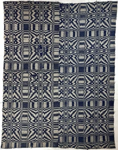 Antike Überschuss Decke Blühende Welle 83 x 64 Indigo Jacquard 1800er - Bild 1 von 21