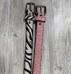 AS IS Women's Pair of Belts - Genuine Ostrich & Zebra Print - Picture 1 of 4