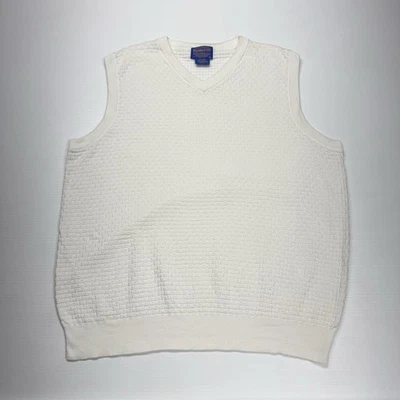 Vtg Pendleton Mens Sweater Vest L White Woven Grid Pattern Outdoor Hiking USA - Image 1 of 4