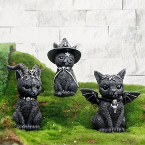 Black Mysterious Cute Gothic Cat Witches Ornament Decor - Picture 1 of 15