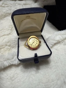 NIB ๐บ Rare Vintage Winding Bucherer Swiss Ring Watch Painted Flowers Gold Sz 10 - Picture 1 of 11