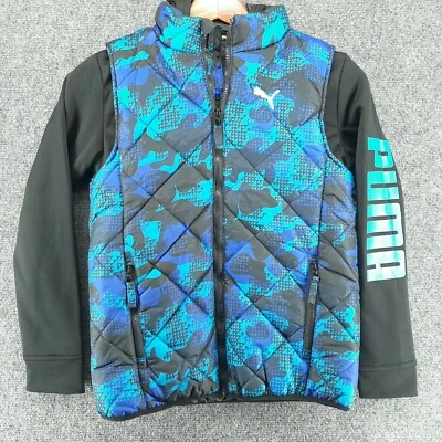 Youth Puma Black Blue Digital Camo Mock Neck with Hooded Jacket Size L 14-16 - Image 1 of 4