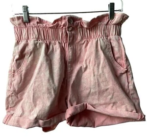 Almost Famous Shorts Womens Med Pink Cuffed Denim Elastic Waist Zip Paperbag - Picture 1 of 6