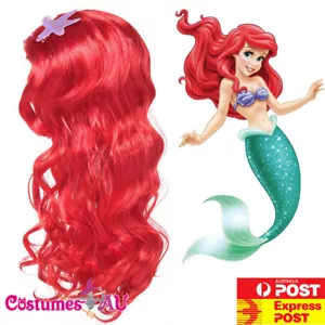 Girls Little Mermaid Red Wig Princess Ariel Costume Fairy Tale Child Book Week - Picture 1 of 5