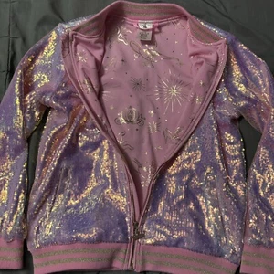Disney Girls Pink Sequin Princess Bomber Jacket Size 11/12 - Picture 1 of 3