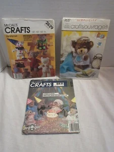 3 Vintage Uncut McCall's Simplicity Craft Patterns Stuffed Plush Bears & Clothes - Picture 1 of 7