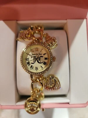 Juicy Couture Charm Bracelet Wrist Watch, Costume Jewelry Gold Tone Brand New  - Image 1 of 4