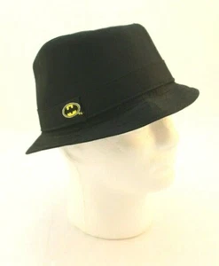 BATMAN By DC Comics Size 12 / 14 Black Embroidered Logo Fedora Hat CLEAN COND.  - Picture 1 of 6