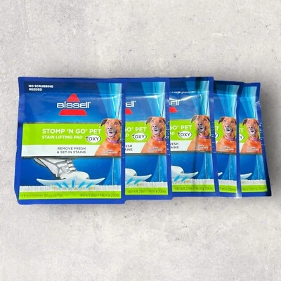 5 x Bissell Stomp 'n Go Pet Stain Lifting Pad +Oxy Premoistened Wrapped Pads - Image 1 of 3