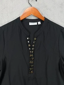 QVC Susan Graver Top Womens 12 Black Blouse Beaded Long Sleeve NWT Shirt V Neck - Picture 1 of 11