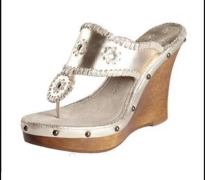 👡   Jack Rogers Marabella Thong Sandal Whipstitch Platinum Gold  Shoe    8 - Picture 1 of 9