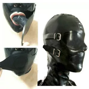 Latex Rubber Hood with Removable Eyes and Mouth Mask Open Eyes Mouth Back BDSM - Picture 1 of 11
