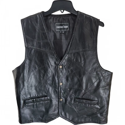 复古黑色真皮摩托车骑手背心男式 2X XXL 旗子 — 第 1/4 张图片
