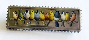 Antique Silver Enamel Pin With Birds - Picture 1 of 5