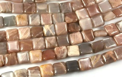 NATURAL ADULARESCENT MULTI MOONSTONE SQUARE BEADS 12MM 15.5" STR PEACH GRAY - Image 1 of 2