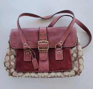 COACH SIGNATURE C SPECIAL EDITION BURGUNDY SUEDE / LEATHER 7065 SATCHEL PURSE - Picture 1 of 12