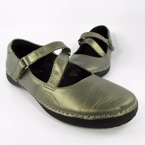 Orthaheel JUDITH Criss-Cross Mary Jane Flat Womens Size 5M Pewter Leather - Picture 1 of 8