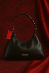 Rampage Black Faux Leather Structured Hobo Classic 90s Style Shoulder Bag NWT - Picture 1 of 9
