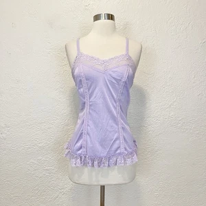 Vintage 90s Y2K Cami Tank Corset Top Lace Trim Lavender Purple Medium M Fairy - Bild 1 von 8