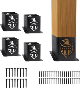 6x6 Pfostenbasis 4 Stück (Innengröße 5,6 Zoll x 5,6 Zoll) Pfostenhalterungen mit Adlerschild-Design - Bild 1 von 12