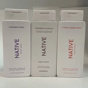 Native Body Wash 18 Fl Oz Coconut&Vanilla, Lavender&Rose, Citrus Musk Combo Lot - Picture 1 of 3