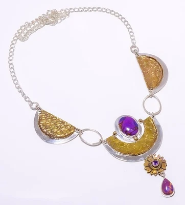 Collar hecho a mano de plata de ley 925 turquesa púrpura cobre 17,99" A379 Foto 1 de 4
