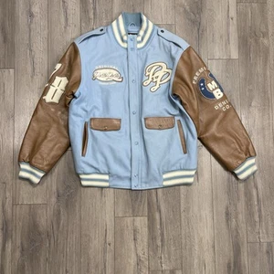 Pelle Pelle Marc Buchanan Leather Sleeve Jacket Varsity Coat Size 3XL Baby Blue - Picture 1 of 17