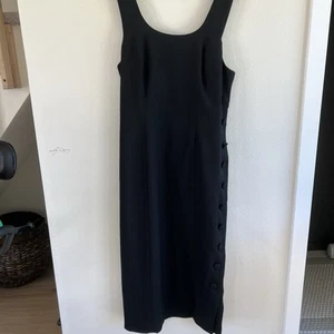 Vintage Maggy London Button Black Midi Dress Women’s 16 - Picture 1 of 7