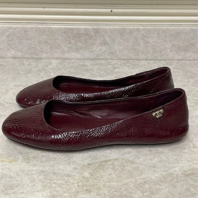 Tory Burch Ballet Flats Women 6M Burgundy Leather Textured Logo Slip On - Image 1 of 4