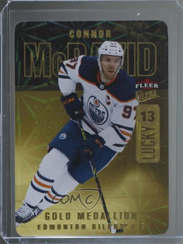 2021 Fleer Ultra Lucky 13 Gold Medallion Achievement /100 Connor McDavid #L13-13 - Image 1 of 2