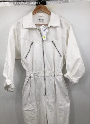 Topshop White Full Zip Elastic Waist Long Sleeve Coveralls Workwear - Size 6 NWT - Image 1 of 4