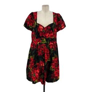 ModCloth Only in Merry Tales Dress Holiday Floral Print Black Red Plus Size 1X - Picture 1 of 12