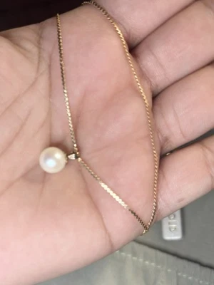 14k Yellow Gold Cultured Pearl Serpentine Necklace Vintage Beautiful 2.60G - Image 1 of 4