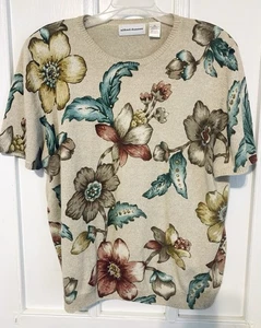 Alfred Dunner Floral Knit Beaded Women's Top XL Short Sleeve Career Nice Colors - Picture 1 of 3