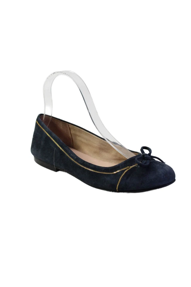FS/NY Womens Slip On Chain Trim Bow Ballet Flats Navy Blue Suede Size 7B - Image 1 of 4