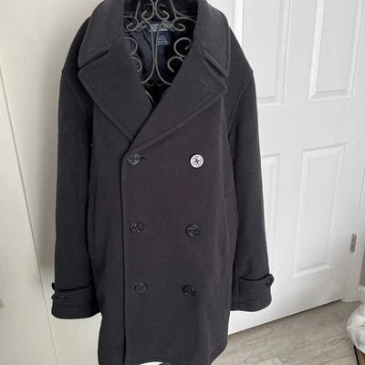 Lands End  PeaCoat Men L Blue Virgin Wool  Lined  Quiet Luxury - Image 1 of 4