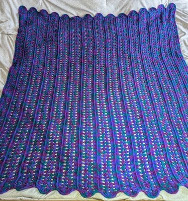 Manta afgana de ganchillo hecha a mano de colección 62"X52" cinta de abuela verde azulado púrpura Foto 1 de 4