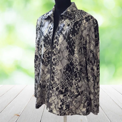 Vintage RUBY RD Jacket Womens 16W Snakeskin Print Full Zip Stretch Y2K Shimmer - Image 1 of 4