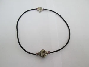 NEW BLACK CORD   NECKLACE WITH PURPLE COLOURED GLASS BEADS AND METAL PENDANT - Picture 1 of 3